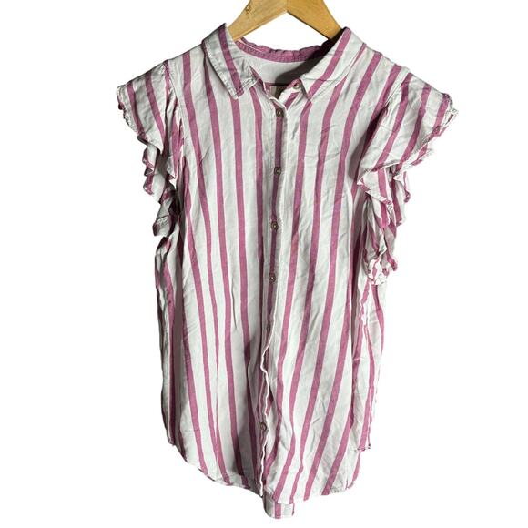 Anthropologie Maeve Fairhope Striped Button Down Rose Pink / White Size S - Picture 6 of 8